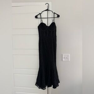 Brand new LuLu black lace corset midi dress peplum style